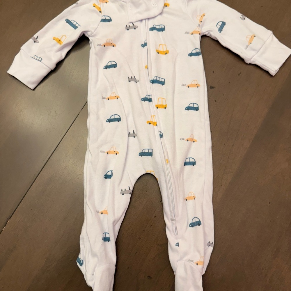 Charming White Footie with Car Print